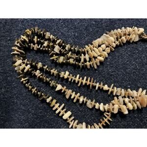 3 Strand Shell Necklace Leather Cord Gold Tone Findings 30in